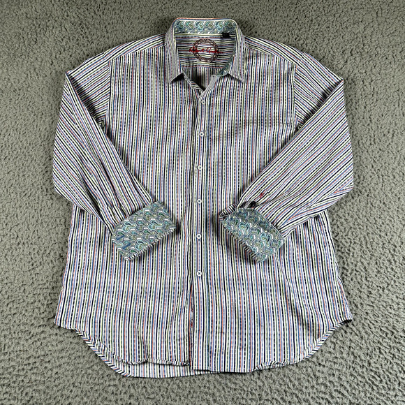 Robert Graham Shirt Men's XL Multi Color Striped Button Up Paisley Flip‎ Cuff - Picture 1 of 10